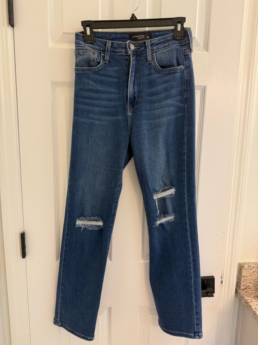 Just Black Dark Blue Straight Leg Ripped Jeans